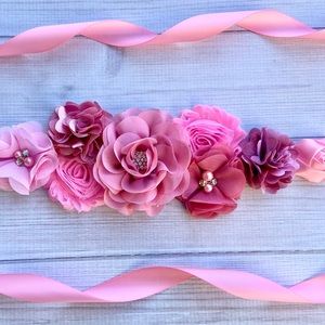 Pink ,Mauve Maternity Sash Baby Shower Sash